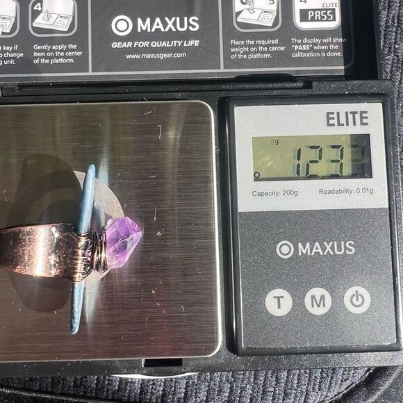 Blue Kyanite Crystal Wire Wrapped Amethyst Crystal Ring Size 7 adjustable - Picture 16 of 16